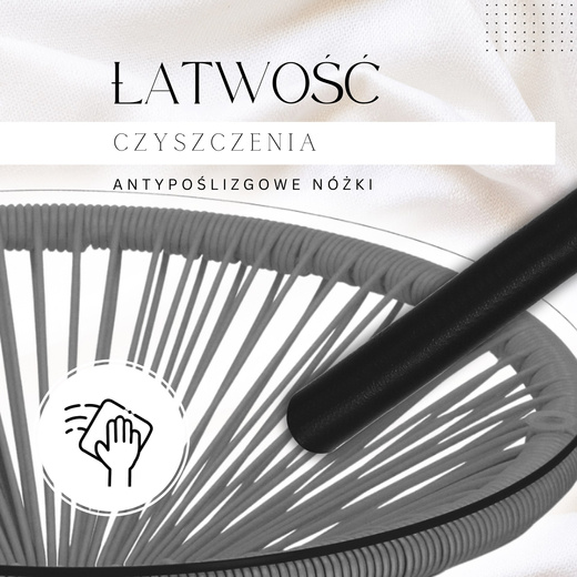 Zestaw mebli rattanowych 2 fotele ażurowe i okrągły stolik ze szklanym blatem czarno-szary