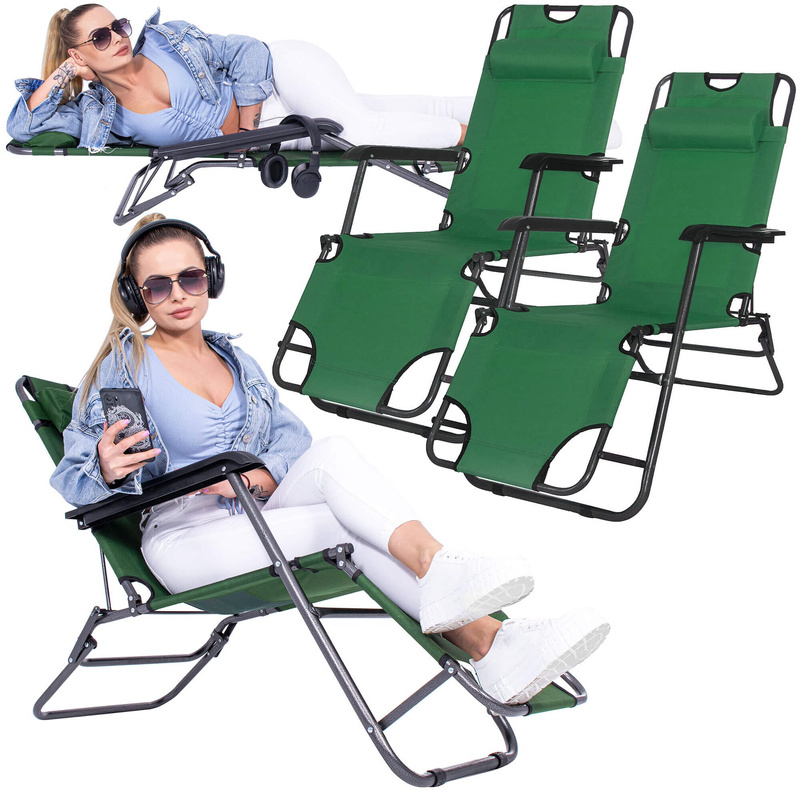 Leżak ogrodowy grawitacyjny zielony zestaw 2 szt