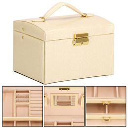 Szkatułka na biżuterię ekoskóra 17,5x14x12,5 cm ecru organizer z przegródkami