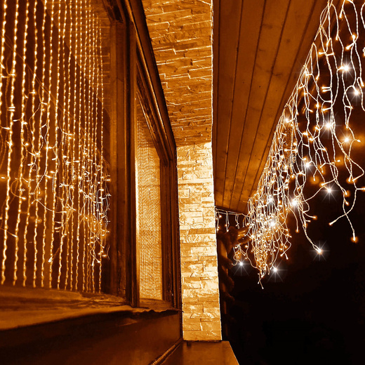 Kurtyna świetlna 300 led girlanda, lampki wewnętrzno-zewnętrzne sople biały ciepły + flash