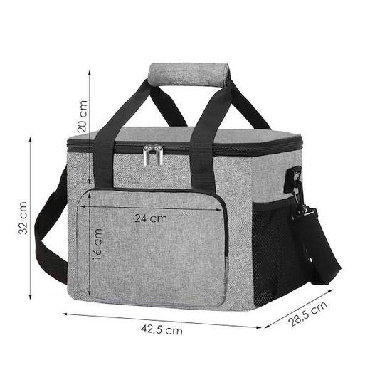 Torba termiczna 42x28x32 cm kosz termiczny piknikowy na jedzenie szary