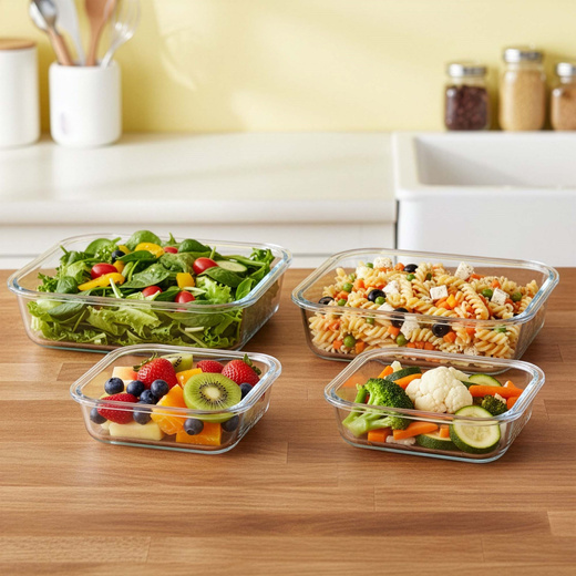 Pojemniki kuchenne na żywność z pokrywkami zestaw 4 szt. szklane, przeźroczysty