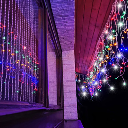 Kurtyna świetlna 500 led girlanda, lampki wewnętrzno-zewnętrzne sople multikolor z zimnym białym flash