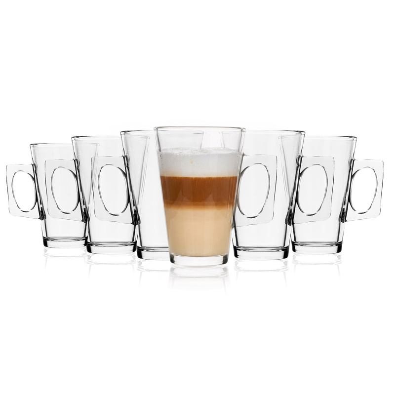 Szklanki do kawy latte mrożonej deserów 255 ml wysokie z uchem komplet 6 szt.