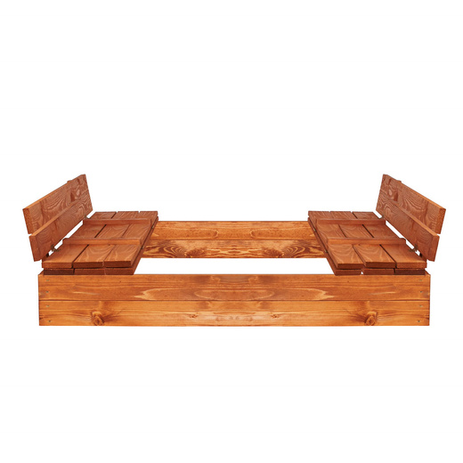 Piaskownica zamykana z ławkami 150x150 cm drewno impregnowane z plandeką i podłożem