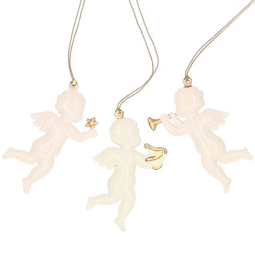 Świąteczne zawieszki 7cm metalowe aniołki zestaw 3 szt. kremowy