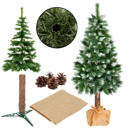 Choinka na pniu 220 cm sztuczna sosna diamentowa ośnieżona premium ze stojakiem i jutą