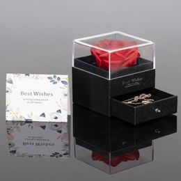 Wieczna róża z naszyjnikiem w pudełku prezentowym szkatułka na dzień kobiet walentynki