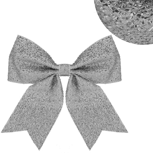 Kokardka świąteczna na choinkę 20 cm brokatowa zawieszka choinkowa srebrna