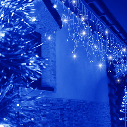 Kurtyna świetlna 500 led girlanda, lampki wewnętrzno-zewnętrzne sople niebieski z zimnym białym flash