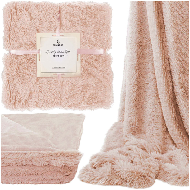 Narzuta na łóżko, pled 200x220 cm dwustronny koc na kanapę różowy