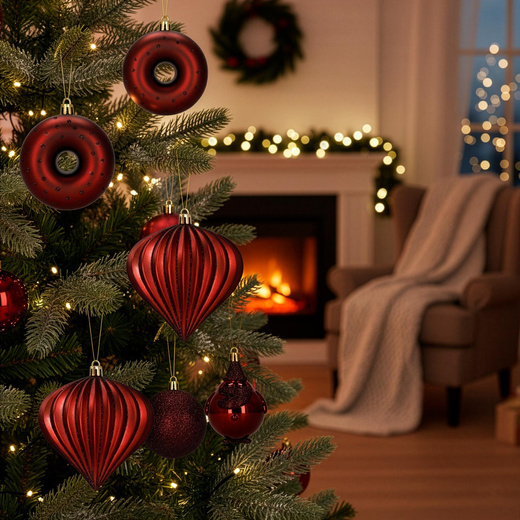 Bombki choinkowe 12 szt. zestaw dekoracji świątecznych, nietłukące, czerwone