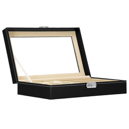 Szkatułka na zegarki 30x20x8cm czarno-kremowy, ekoskóra organizer z przegródkami i lusterkiem