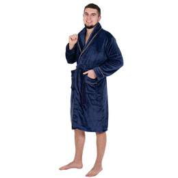 Szlafrok męski z polaru rozm. L/XL z paskiem granatowy
