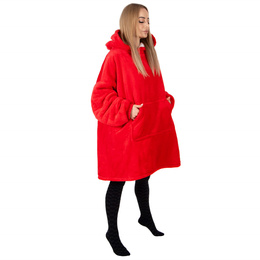 Kocobluza damska męska oversize koc bluza 2w1 z kapturem XXL ciepła czerwone