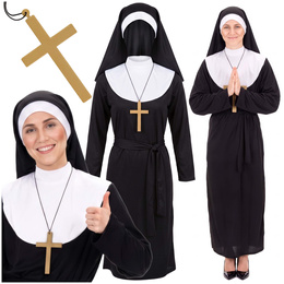 Przebranie na Halloween zakonnicy, krzyż, strój M kostium habit