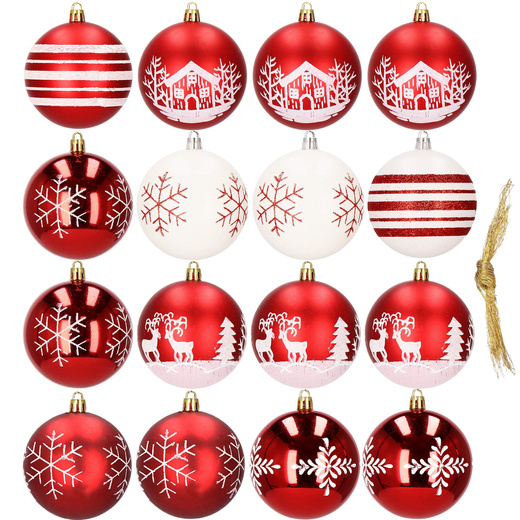 Bombki choinkowe 16 szt. czerwony 8 cm zestaw choinkowy