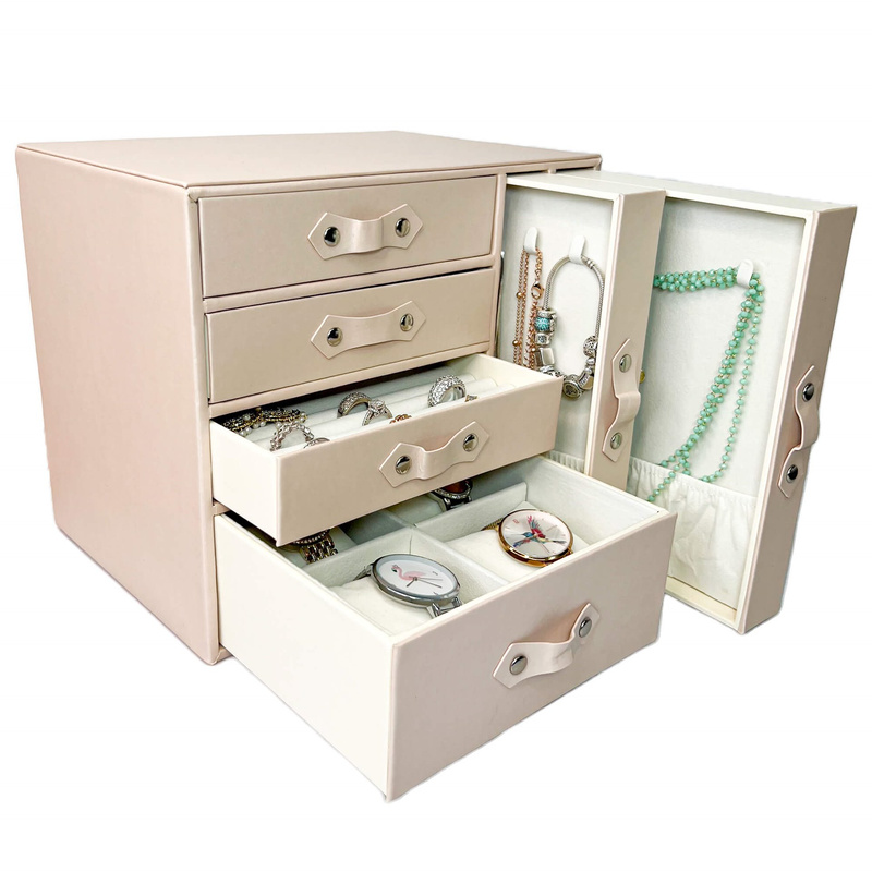 Szkatułka na biżuterię ekoskóra 26x22x18cm różowy organizer z przegródkami