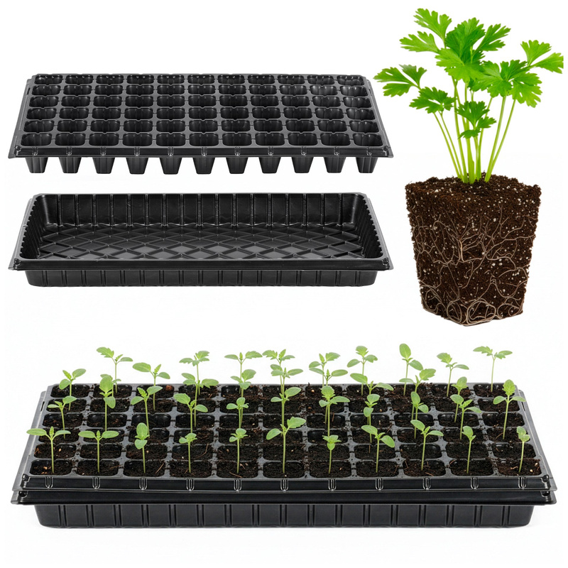 Wielodoniczka z tacką 54x28 cm minidoniczki do wysiewu 66szt. rozsadnik, czarny