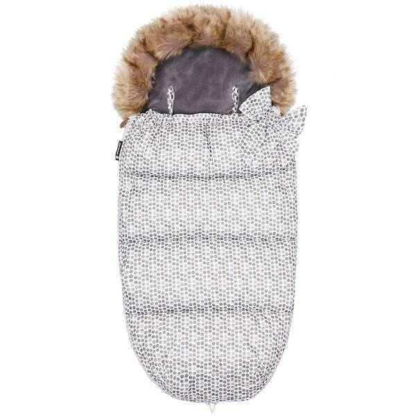 Śpiworek do wózka 4w1, śpiwór z futerkiem do sanek, gondoli 90 cm biały w brązowe kropki