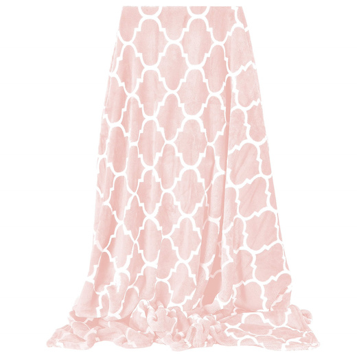 Narzuta na łóżko, pled 150x200 cm, koc na kanapę różowy marokańska koniczyna