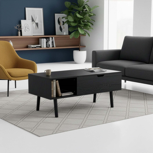Stolik kawowy z podnoszonym blatem i schowkiem, ława do salonu 100x50x43 cm czarny