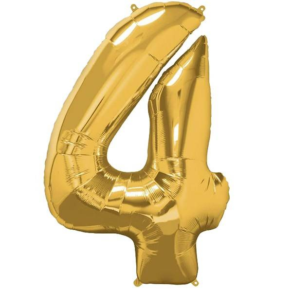 Balon na urodziny cyfra 4 foliowy 40 cm złoty