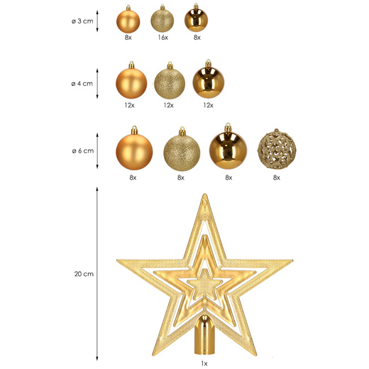 Bombki choinkowe zestaw 100 szt. ozdoby świąteczne dekoracje z gwiazdą złote