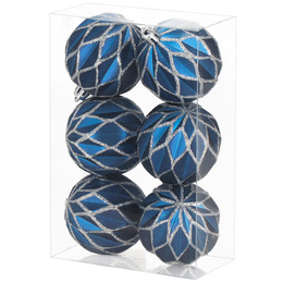 Bombki choinkowe 7 cm 6 szt.  zestaw ozdoby świąteczne zdobione matowe, niebiesko-srebrne