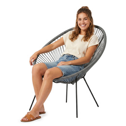 Owalne krzesło ogrodowe, wys. 86 cm rattanowy fotel ażurowy szare