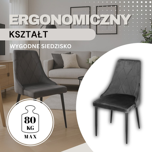 Krzesło welurowe, tapicerowane do kuchni, salonu, jadalni, loft ciemnoszare