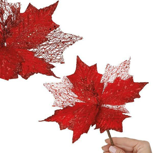 Gwiazda betlejemska, sztuczny kwiat poinsecja 25 cm czerwona z brokatem