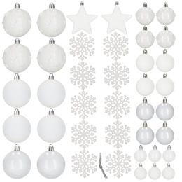 Bombki choinkowe 40 szt. zestaw dekoracji świątecznych, nietłukące, białe