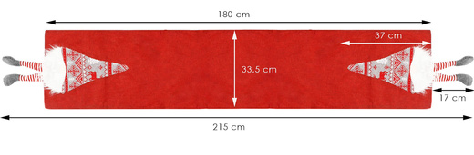 Bieżnik na stół 180x33cm obrus świąteczny z krasnalem czerwony