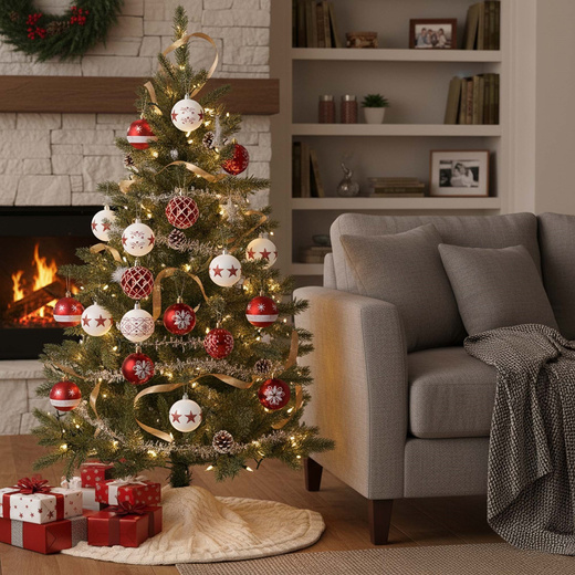 Bombki na choinkę, dekorację choinkowe, świąteczne 30 szt. nietłukące, biało-czerwone