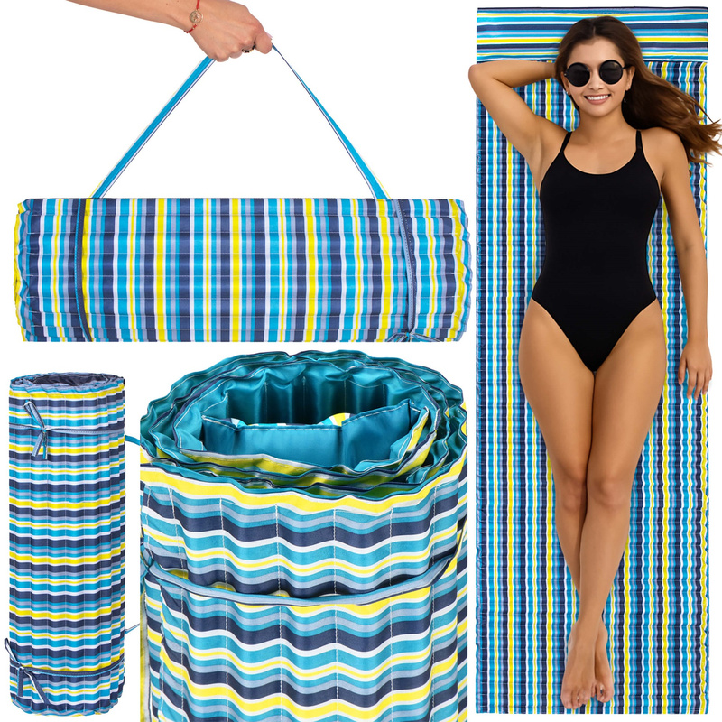 Mata plażowa z poduszką 180x60 cm karimata piankowa, kolorowe pasy