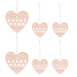 Ozdoba choinkowa 7cm drewniana, świąteczna zawieszka serce zestaw 6 szt.