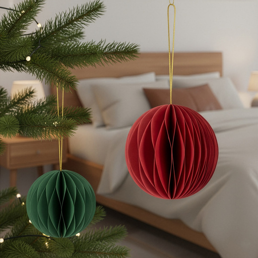 Papierowe bombki 6 szt. zawieszki choinkowe, ozdoby świąteczne 8 cm rozkładane, czerwone
