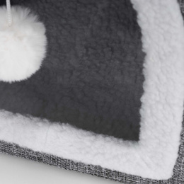 Legowisko dla kota z zabawką i drapakiem 42x41x34 cm koci domek, posłanie szare