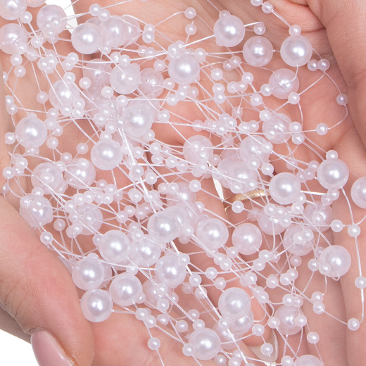Łańcuch na choinkę z pereł 3-8mm ozdoba świąteczna biały