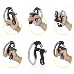 Ściskacz do rąk z regulacją oporu 10-100 kg licznik ruchu, do ćwiczeń dłoni, rehabilitacji szaro-czarny