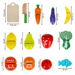Owoce i warzywa drewniane dla dzieci, nożyk do krojenia, zabawki zestaw 13 el. kolorowe