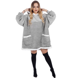 Kocobluza damska oversize koc bluza 2w1 z kapturem ciepła szara