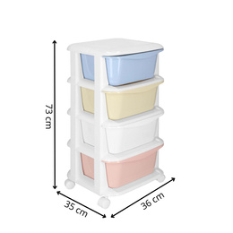 Regał na zabawki z 4 szufladami, pojemnik na kółkach, mobilny orgaznizer pastelowy