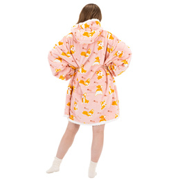 Kocobluza damska oversize koc bluza 2w1 z kapturem ciepła szlafrok futrzak piesek corgi