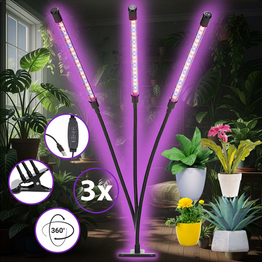 Lampa do doświetlania roślin LED do wzrostu uprawy 3 panele z timerem i klipsem, usb
