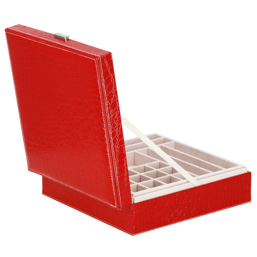 Szkatułka na biżuterię ekoskóra 26x26x8,5 cm czerwony organizer z przegródkami