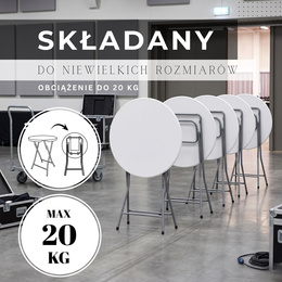 Stół składany cateringowy 110x80 cm okrągły stolik bankietowy koktajlowy biało-srebrny