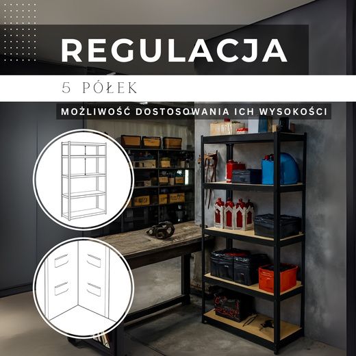 Regał metalowy z 5 półkami 180x90x40cm 875kg do garażu, piwnicy