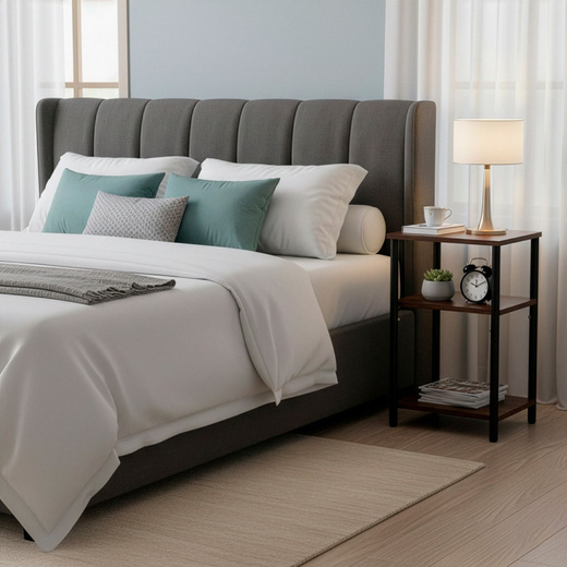 Szafka nocna, stolik z półkami do sypialni 35x31x59 cm nakastnik, ciemnobrązowy